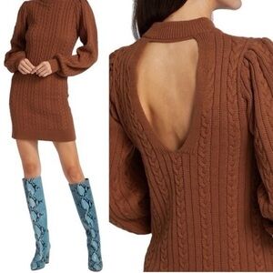 NEW Wayf Julie Open Back Cable Knit Sweaterdress in Spice Size Large